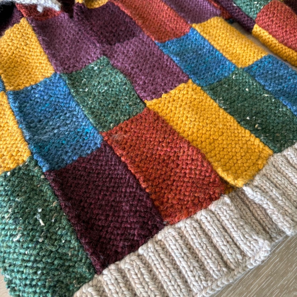 Handmade One Of A Kind Heavy Crochet Color Block Jacket Sweater Long Sleeve - Picture 9 of 16